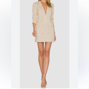 The Jetset Diaries Kupala Mini Linen Dress Beige Utility Summer V-neck Boho M